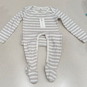 Quincy Mae Cream and Brown Striped Footie